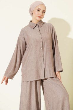 Alternative view of Buttoned Relaxed Two-Piece Set Powder Pink