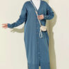 Buttoned Long French Terry Cardigan Indigo