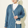 Buttoned Long French Terry Cardigan Indigo - الصورة 2