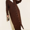 Buttoned Long French Terry Cardigan Brown