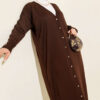 Buttoned Long French Terry Cardigan Brown - Image 2