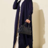 Buttoned Long French Terry Cardigan Navy Blue