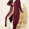 Buttoned Long French Terry Cardigan Plum