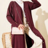 Buttoned Long French Terry Cardigan Plum – Image 2