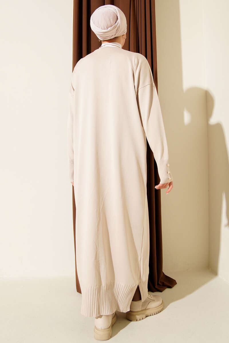 Buttoned Long French Terry Cardigan Stone – Image 3