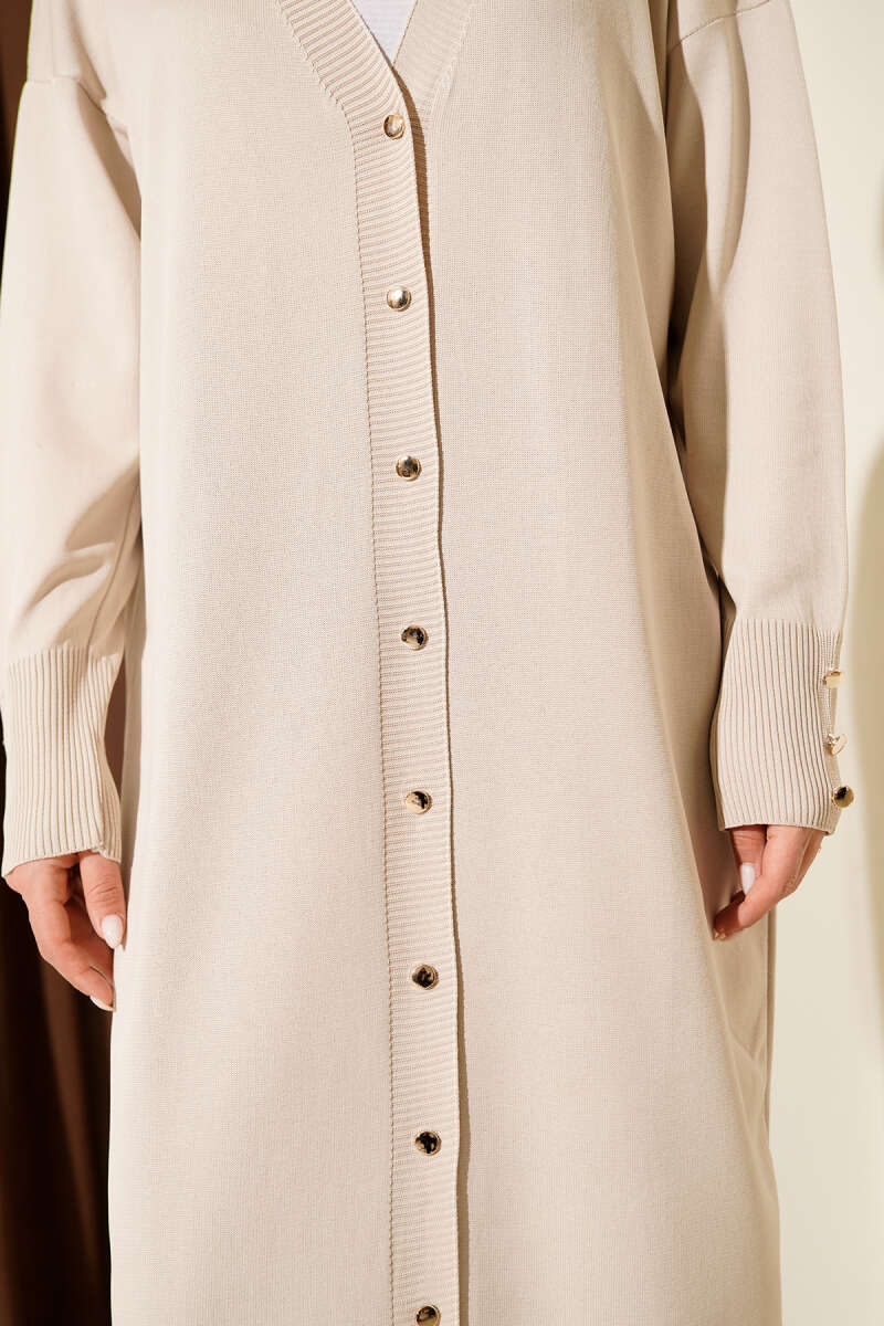 Buttoned Long French Terry Cardigan Stone – Image 4