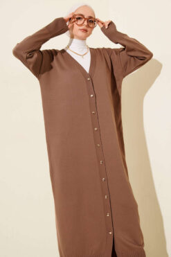Alternative view of Buttoned Long French Terry Cardigan Mink
