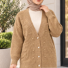 Buttoned V-Neck Knit Cardigan Camel - Imagen 2