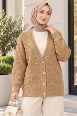 Alternative view of Buttoned V-Neck Knit Cardigan Camel