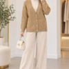 Buttoned V-Neck Knit Cardigan Camel
