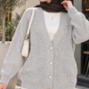 Buttoned V-Neck Knit Cardigan Grey