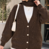 Buttoned V-Neck Knit Cardigan Brown