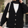 Buttoned V-Neck Knit Cardigan Black