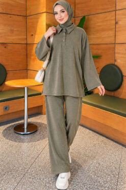 Alternative view of Button-up Collar Tencel Two-Piece Set Khaki