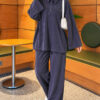 Button-up Collar Tencel Two-Piece Set Navy Blue