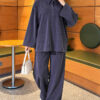 Button-up Collar Tencel Two-Piece Set Navy Blue - Imagen 3