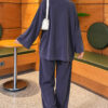 Button-up Collar Tencel Two-Piece Set Navy Blue - Imagen 4