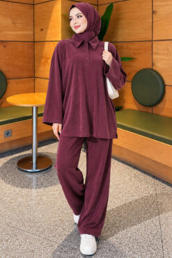 Alternative view of Button-up Collar Tencel Two-Piece Set Plum