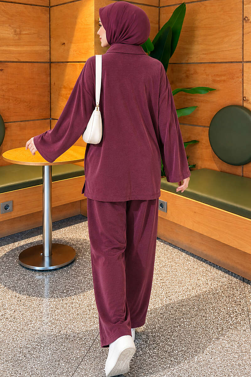 Button-up Collar Tencel Two-Piece Set Plum - Imagen 4