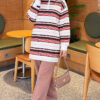 Button-up Horizontal Striped Tunic Brown - الصورة 2
