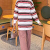 Button-up Horizontal Striped Tunic Brown - الصورة 4