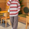 Button-up Horizontal Striped Tunic Red - Image 2