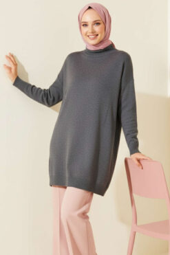 Long-Sleeve Knit Tunic with Drop Sleeve Details Anthracite