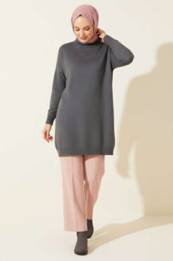 Alternative view of Long-Sleeve Knit Tunic with Drop Sleeve Details Anthracite