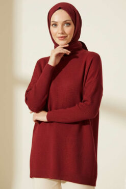 Long-Sleeve Knit Tunic with Drop Sleeve Details Burgundy