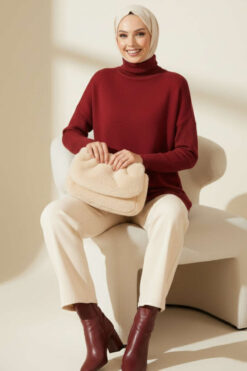 Alternative view of Long-Sleeve Knit Tunic with Drop Sleeve Details Burgundy