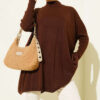 Long-Sleeve Knit Tunic with Drop Sleeve Details Brown