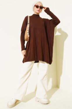 Alternative view of Long-Sleeve Knit Tunic with Drop Sleeve Details Brown