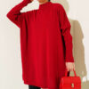 Long-Sleeve Knit Tunic with Drop Sleeve Details Red