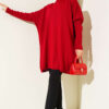 ⁦Long-Sleeve Knit Tunic with Drop Sleeve Details Red⁩ - الصورة ⁦2⁩