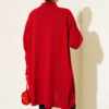 ⁦Long-Sleeve Knit Tunic with Drop Sleeve Details Red⁩ - الصورة ⁦3⁩