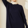 Long-Sleeve Knit Tunic with Drop Sleeve Details Navy Blue