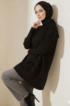 Alternative view of Long-Sleeve Knit Tunic with Drop Sleeve Details Black