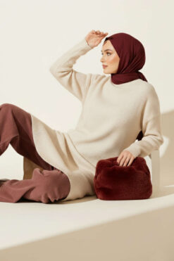 Long-Sleeve Knit Tunic with Drop Sleeve Details Stone