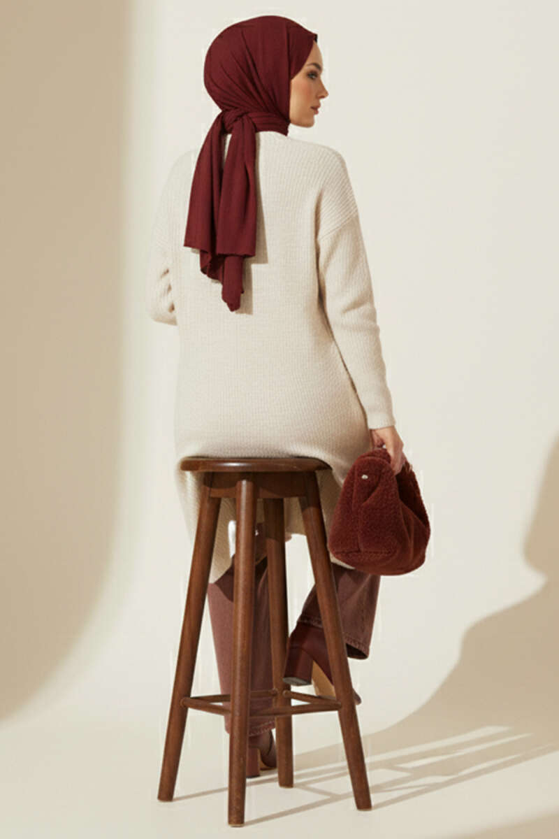 Long-Sleeve Knit Tunic with Drop Sleeve Details Stone - immagine 3
