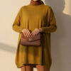 Long-Sleeve Knit Tunic with Drop Sleeve Details Oil Green