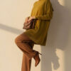 ⁦Long-Sleeve Knit Tunic with Drop Sleeve Details Oil Green⁩ - الصورة ⁦2⁩