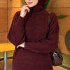 Long-Sleeve Ribbed Knit Sweater with Cuffed Hem Burgundy