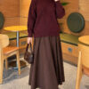 Long-Sleeve Ribbed Knit Sweater with Cuffed Hem Burgundy – Image 2