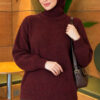Long-Sleeve Ribbed Knit Sweater with Cuffed Hem Burgundy – Image 3