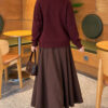 Long-Sleeve Ribbed Knit Sweater with Cuffed Hem Burgundy – Image 4