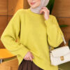 Long-Sleeve Ribbed Knit Sweater with Cuffed Hem Mustard