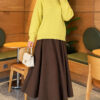Long-Sleeve Ribbed Knit Sweater with Cuffed Hem Mustard - Afbeelding 2