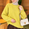 Long-Sleeve Ribbed Knit Sweater with Cuffed Hem Mustard - Afbeelding 3