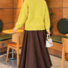Long-Sleeve Ribbed Knit Sweater with Cuffed Hem Mustard - Afbeelding 4