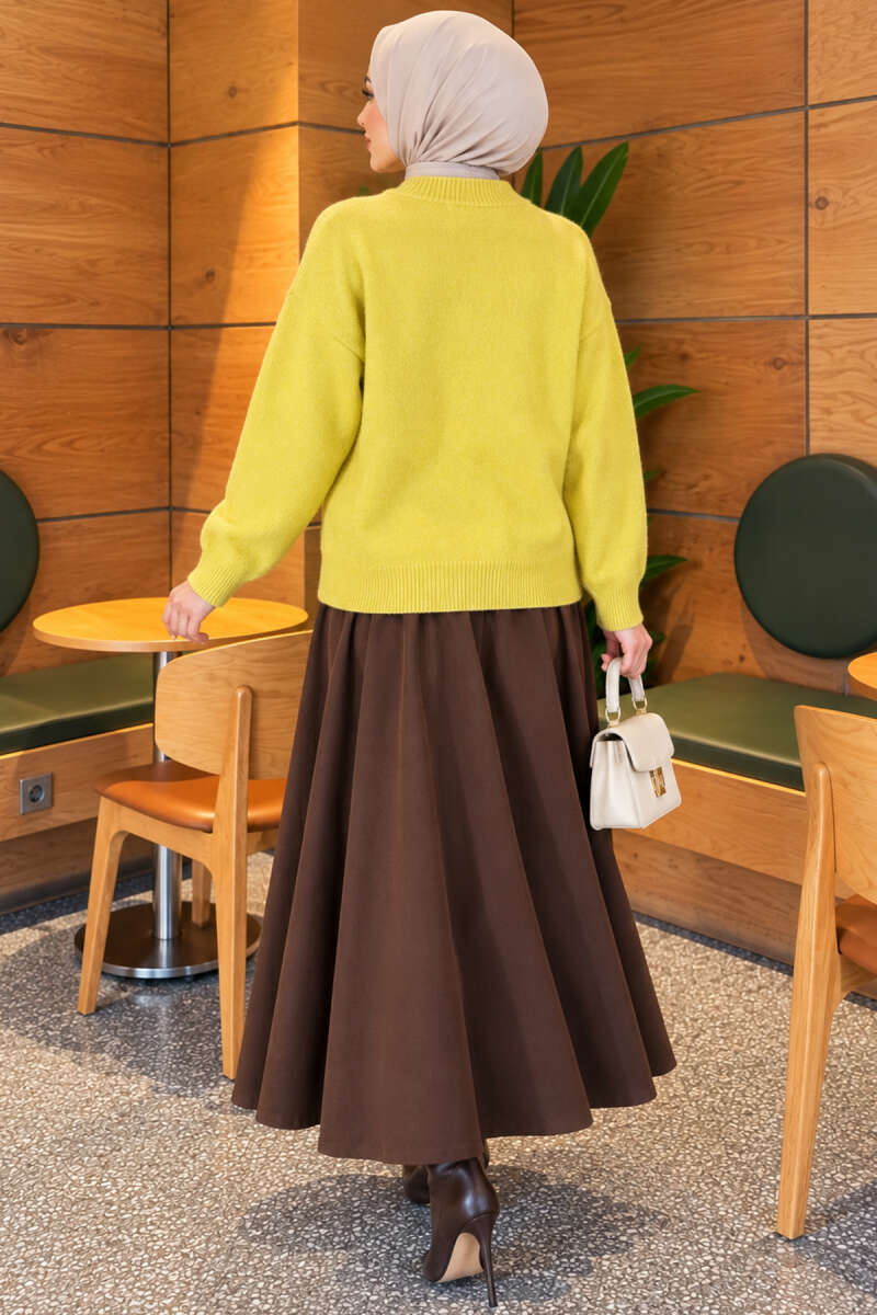 Long-Sleeve Ribbed Knit Sweater with Cuffed Hem Mustard - Afbeelding 4